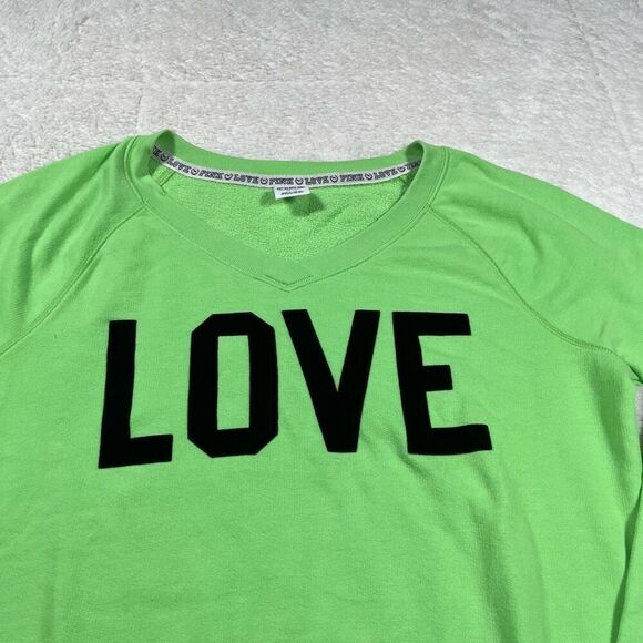 Vintage Y2K Victoria’s Secret PINK Neon Green V Neck Sweatshirt - Picture 3 of 7